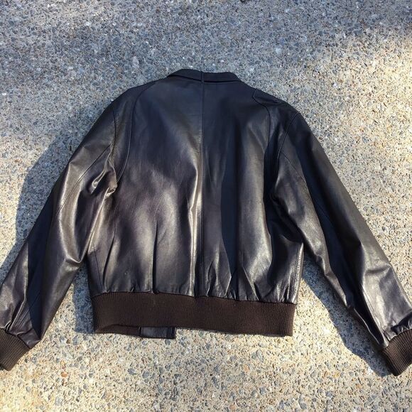 Vintage Members Only Brown Leather Bomber Jacket - Picture 6 of 8